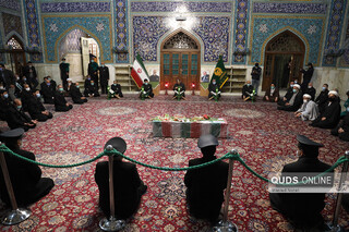 طواف پیکر دانشمند هسته ای شهید محسن فخری زاده در حریم رضوی