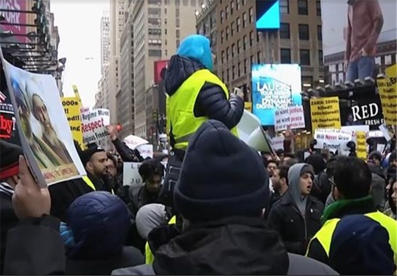  تظاهرات مردم نیویورک علیه اعدام شیخ نمر و بازداشت شیخ زکزاکی 