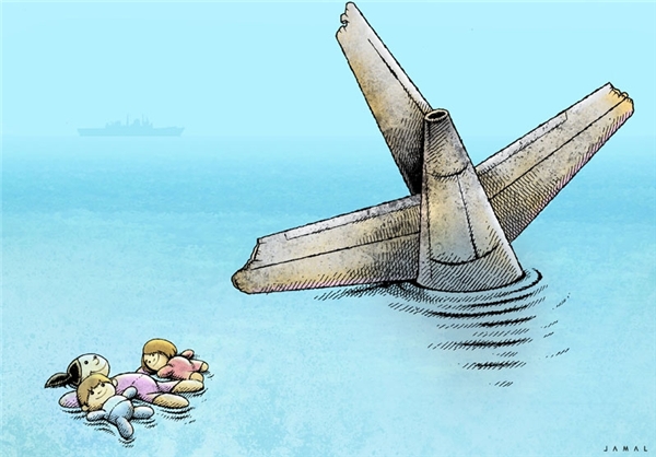 حمله آمریکا به هواپیمای مسافربری از نگاه کاریکاتوریست‌ها