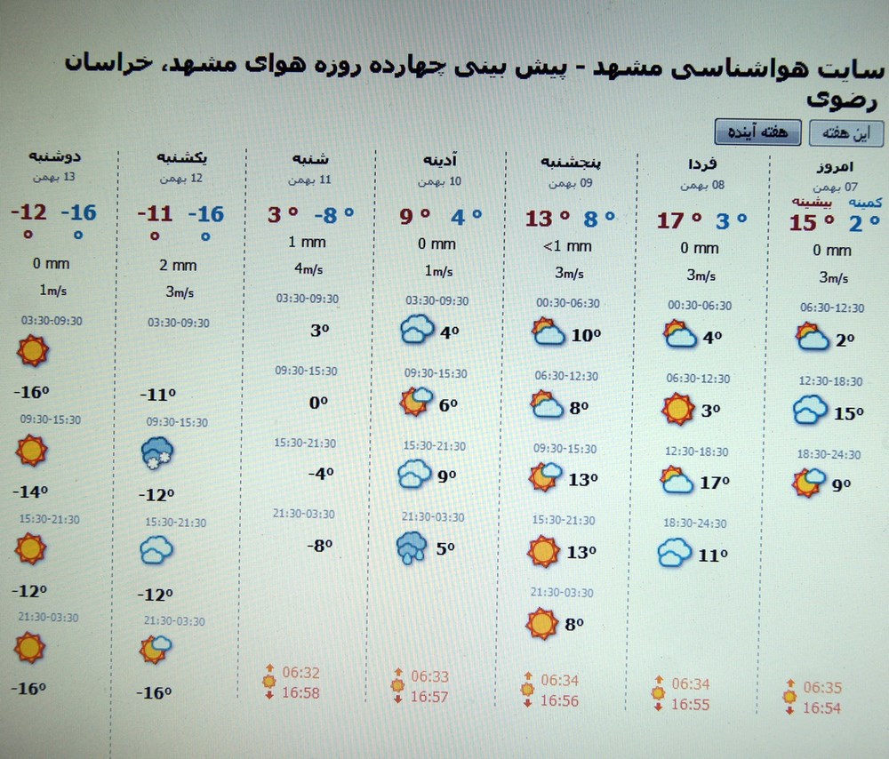 فریب هوای شبه تابستانی مشهد را نخورند؛ یخبندان در راه است!