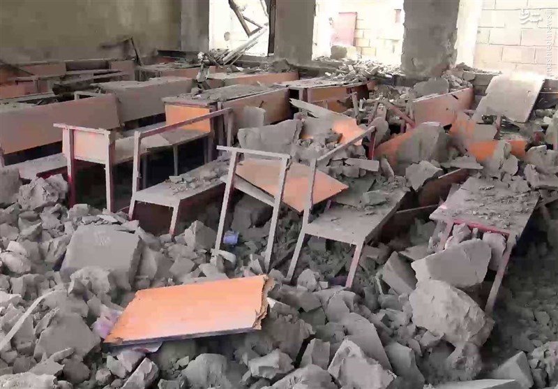  ویرانی یک مدرسه در پی حملات آل‌سعود +تصاویر 