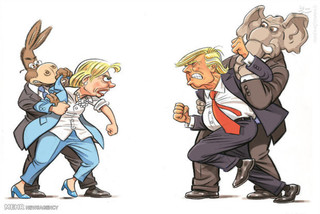 اوج گرفتن اختلافات کلینتون و ترامپ + کاریکاتور