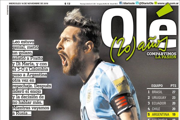 تمجید گروهی روزنامه های آرژانتین از لیونل مسی + عکس