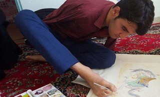 درخشش خیره کننده هنرمند  آذربایجانی بدون ۲ دست میان نگارگران ایرانی