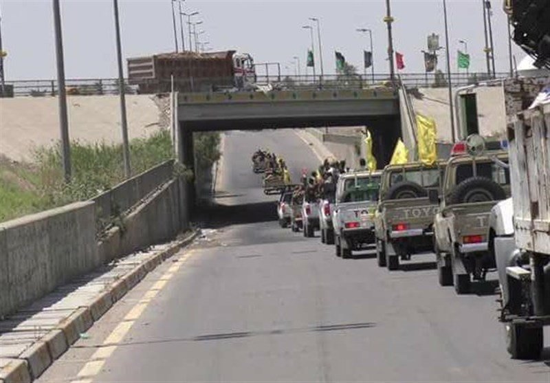 استقرار کاروان نظامی حشد شعبی در منطقه مورد نزاع بغداد و اربیل
