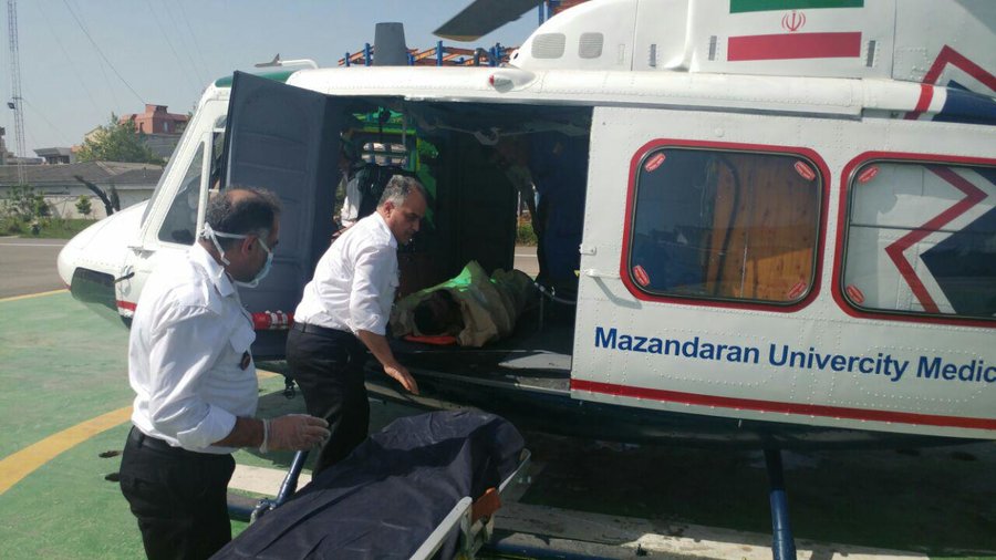 پرواز بالگرد اورژانس مازندران برای انتقال مصدوم سوختگی