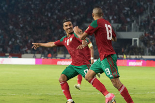 خوشحالی بازیکنان مراکش با پرچم فلسطین