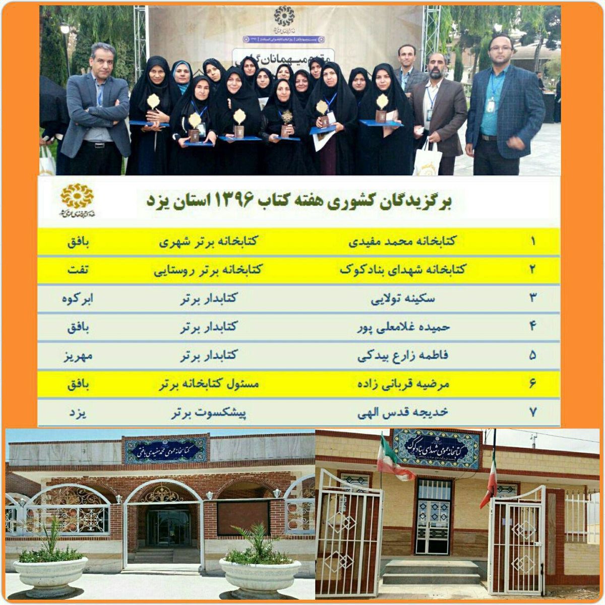 ۲کتابخانه و ۵ کتابدار یزدی برگزیده کشوری شدند