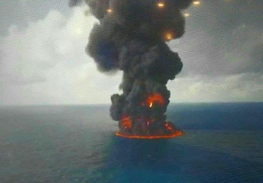 غرق نفتکش سانچی لکه نفتی ۱۰ مایلی ایجاد کرد
