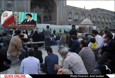 رهبر معظم انقلاب اسلامی در اجتماع عظیم زائران و مجاوران حرم مطهر رضوی علیه‌السلام