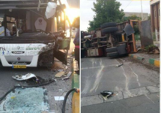 یک کامیون با اتوبوس شرکت واحد در مشهد تصادف کرد