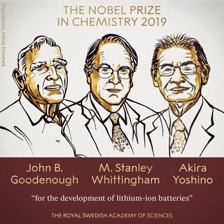 نوبل شیمی ۲۰۱۹ برای "توسعه باتری‌های لیتیومی" 