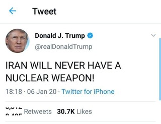 ترامپ: ایران هرگز بمب اتم نخواهد داشت