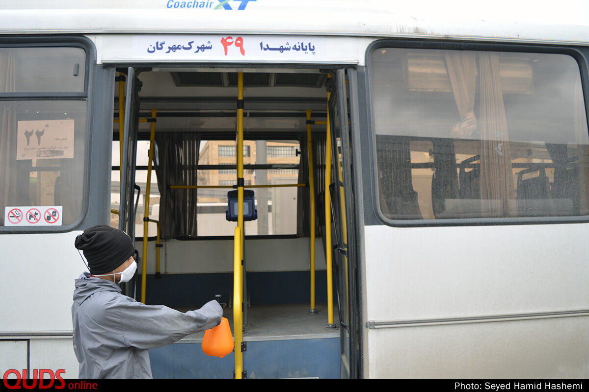 ویروس زدایی وضدعفونی کردن ناوگان اتوبوسرانی مشهد