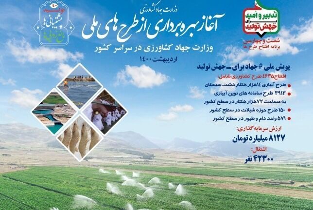  بهره‌برداری طرح‌های ملی وزارت جهاد کشاورزی در حوزه آبیاری‌های نوین و شیلات  آغاز شد 
