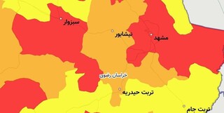 قرار گرفتن ۸ شهرستان خراسان رضوی در وضعیت قرمز کرونایی