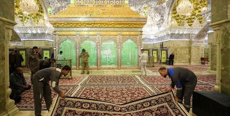 فرش‌های حرم امامین عسکریین (ع) با ۱۰۰۰ تخته فرش‌ جدید نو شد