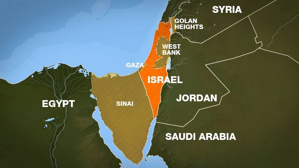مناطق تصاحب شده توسط اسرائیل در جنگ 1967 که مصر و سوریه در پی بازپسگیری آن بودند