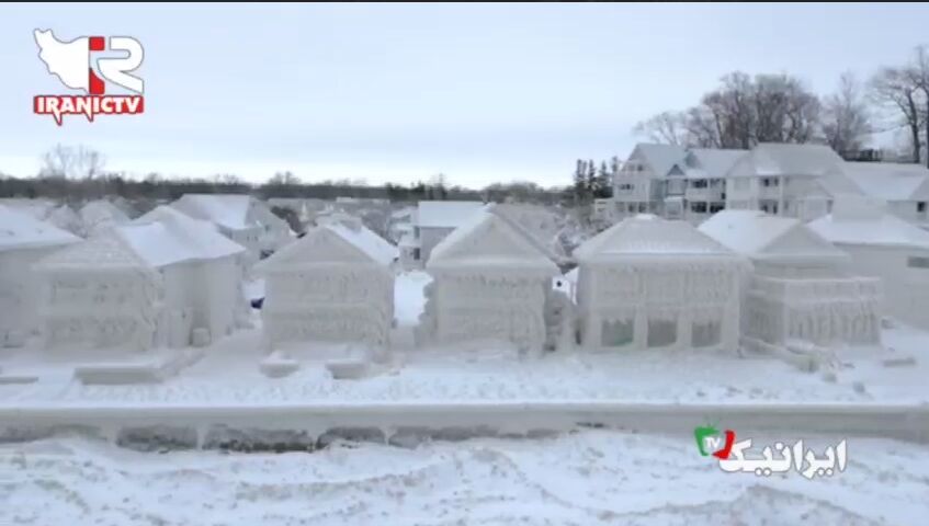 فیلم| دهکده ای در کانادا به دلیل بارش سنگین برف یخ زد