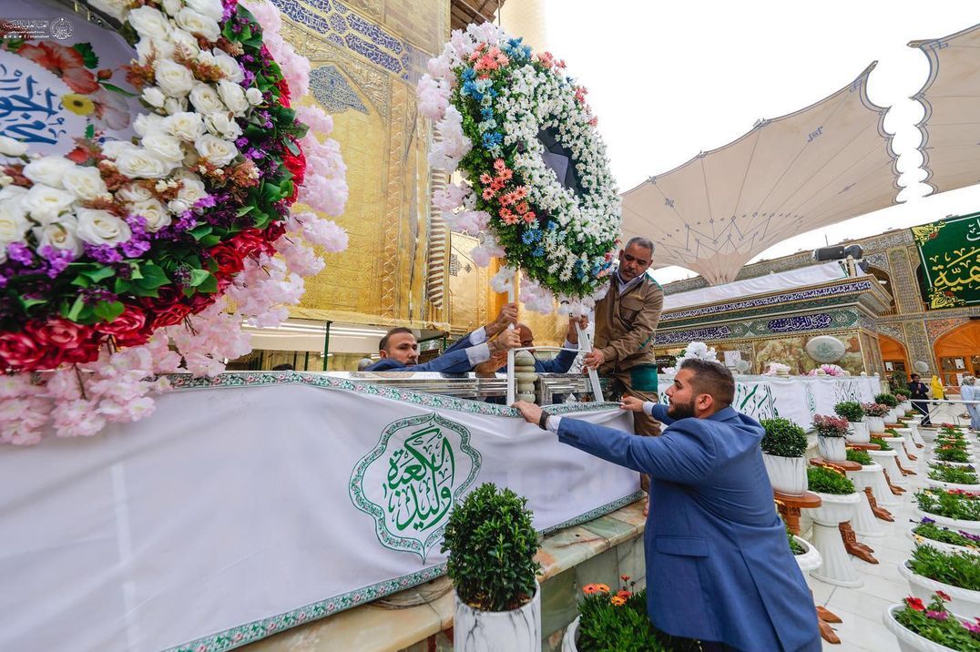 ایوان نجف به مناسبت اعیاد رجبیه گل‌آرایی شد +عکس