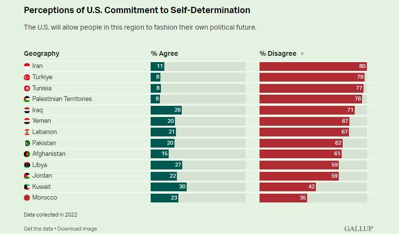 نظرسنجی گالوپ؛ تردید ملتهای مسلمان درباره انگیزههای ادعایی آمریکا در منطقه
