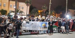 تظاهرات مردم مغرب در محکومیت تجاوزات صهیونیست‌ها علیه مسجدالأقصی