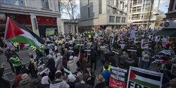 تظاهرات ساکنان لندن مقابل سفارت رژیم صهیونیستی و حمایت از مردم فلسطین