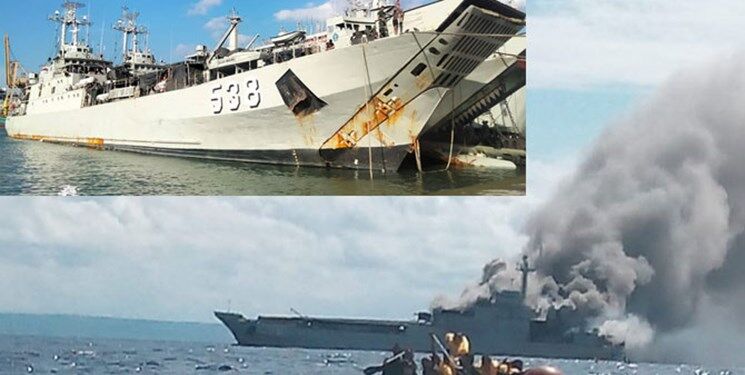 آتش گرفتن کشتی لجستیک نیروی دریایی اندونزی با ۱۱۹ خدمه