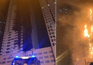 آتش سوزی گسترده در یک برج مسکونی در امارات