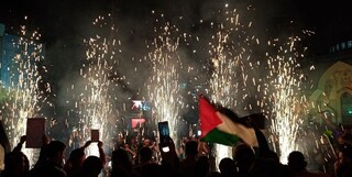 جشن مردم تهران در میدان فلسطین پس از حملات مقاومت به رژیم صهیونیستی