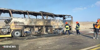 آتش گرفتن اتوبوس در محور نهبندان - شوسف