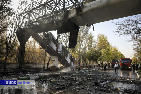 گزارش تصویری I آتش سوزی پل هوایی بلوار ملک آباد مشهد