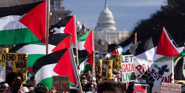 فریاد اعتراض به جنگ غزه مقابل کاخ سفید