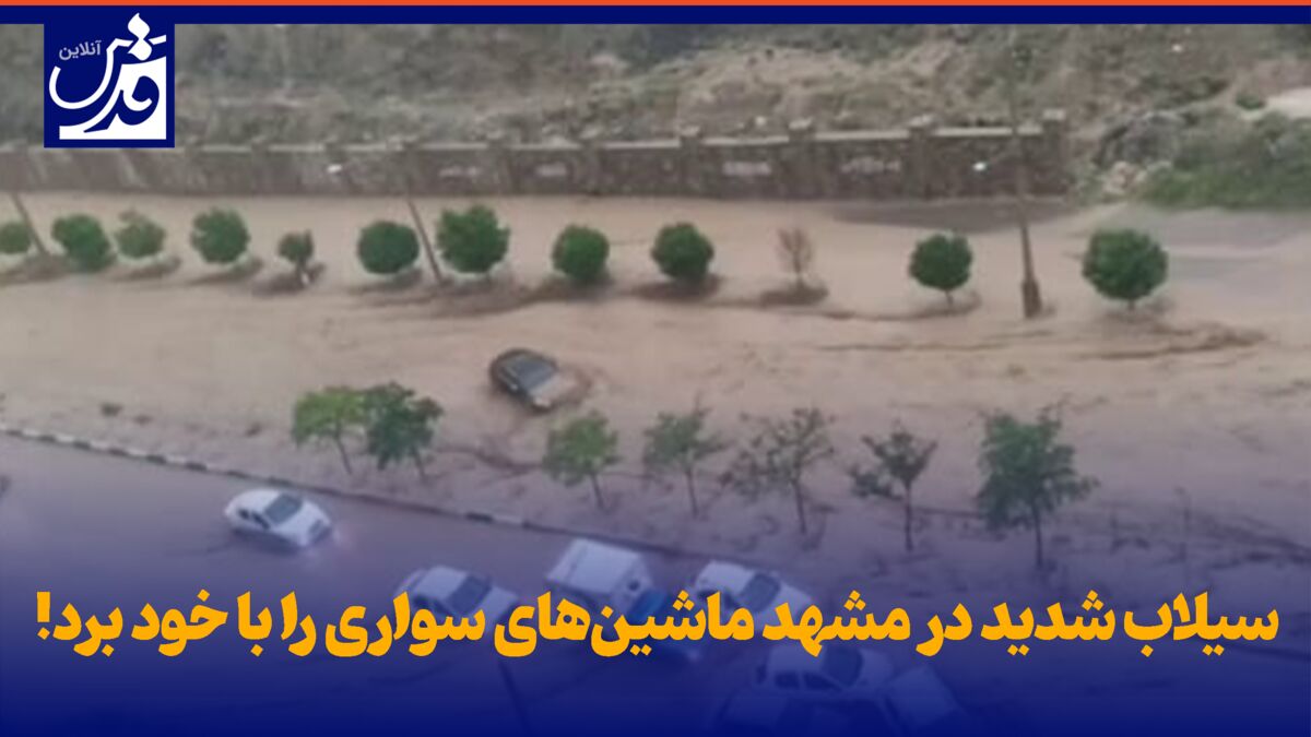 فیلم| سیلاب شدید در مشهد ماشین‌های سواری را با خود برد!