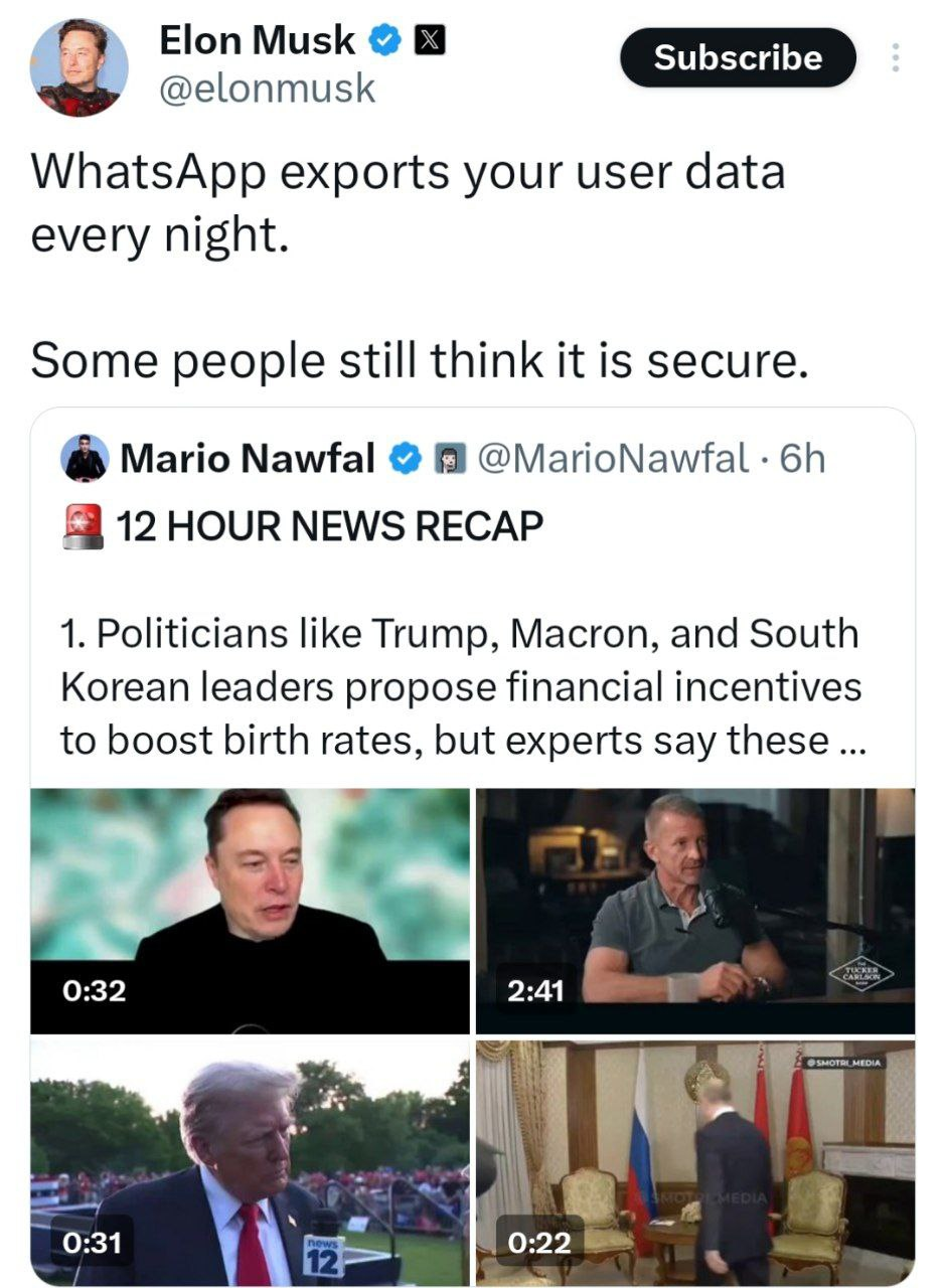 عکس| ایلان ماسک: واتساپ ناامن است