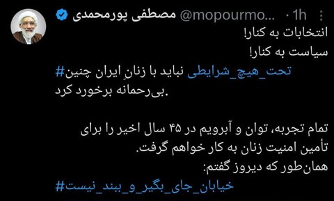 عکس| توییت پورمحمدی درمورد برخورد گشت ارشاد با زنان