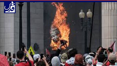سوزاندن مجسمه نتانیاهو در نزدیکی کنگره آمریکا