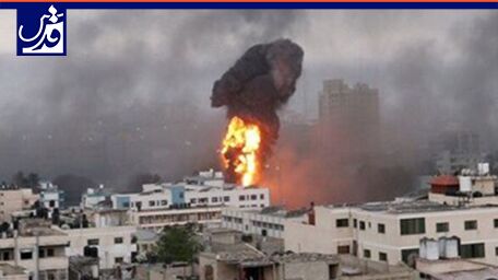 فیلم| لحظه اصابت موشک اسراییل به ساختمان محل زندگی فواد شکر