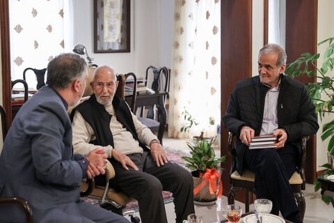 دیدار پزشکیان و وزیر فرهنگ با محمدعلی موحد