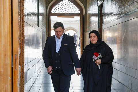 تازه عروس و داماد جوان سندروم دان، مهمانان ویژه امام رضا(ع) بودند