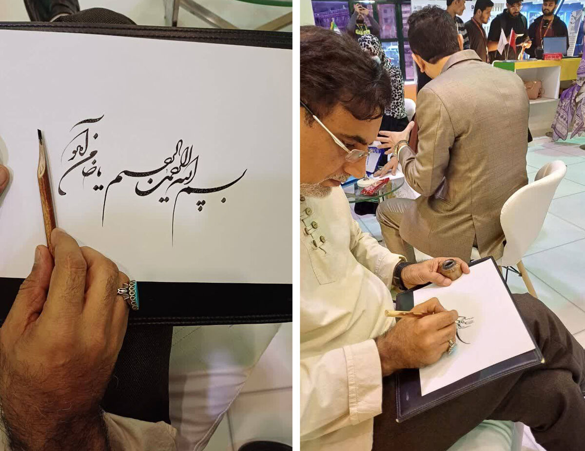 هنرنمایی خوشنویس برجسته امام رضایی در نمایشگاه بین‌المللی گردشگری پاکستان