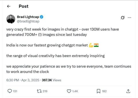 عکس | رکوردشکنی کاربران ChatGPT/ تولید بیش از ۷۰۰ میلیون تصویر در یک هفته