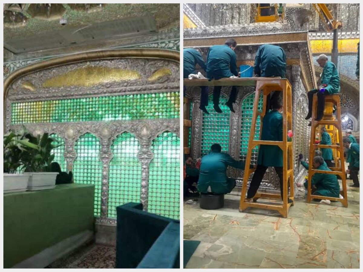 ضریح مطهر رضوی در آستانه میلاد امام رضا (ع) شست‌وشو و پرداخت شد