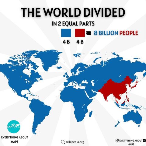نقشهای جالب که جهان را از نظر جمعیت نصف میکند!