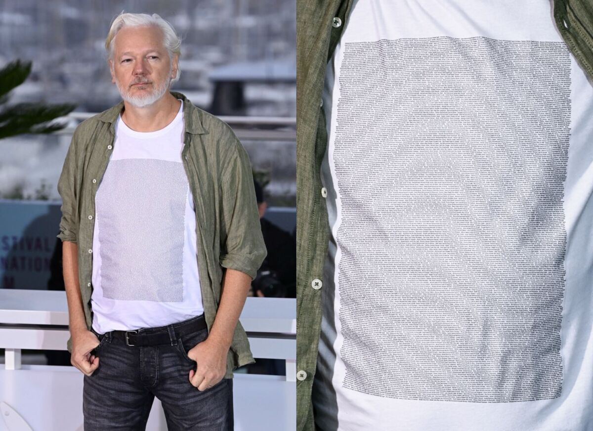 جولیان آسانژ با یادآوری کودکان غزه در کن ظاهر شد