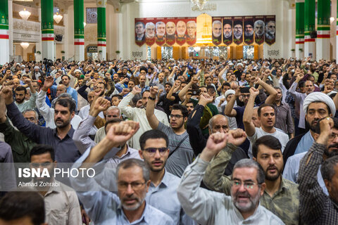 مراسم وداع با ۶ شهید حملات رژیم صهیونی در حرم حضرت فاطمه معصومه(س)