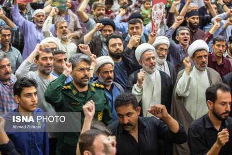 مراسم وداع با ۶ شهید حملات رژیم صهیونی در حرم حضرت فاطمه معصومه(س)