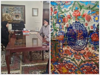 اهدای تابلوی نقاشی امام رضایی توسط هنرمند تهرانی به کتابخانه آیت الله حکیم (ره)