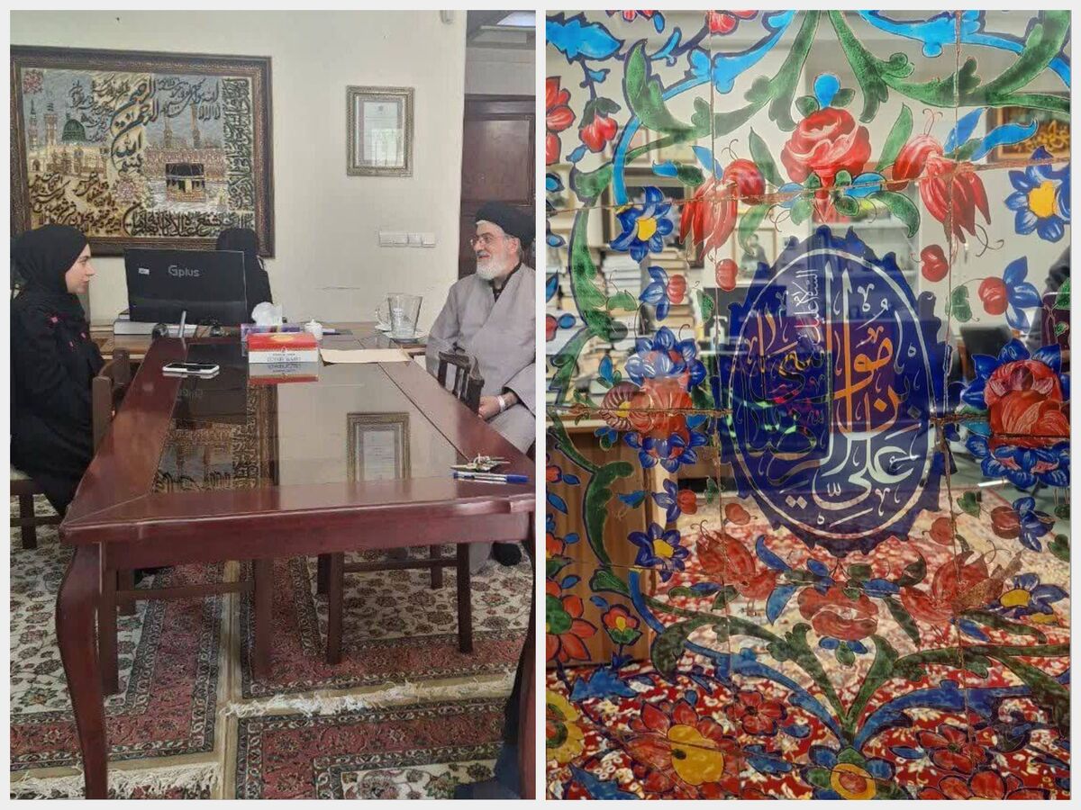 اهدای تابلوی نقاشی امام رضایی توسط هنرمند تهرانی به کتابخانه آیت الله حکیم (ره)