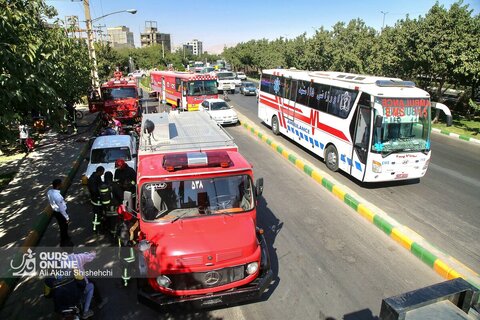 حریق گسترده کارگاه مبل‌سازی در بزرگراه بابانظر مشهد